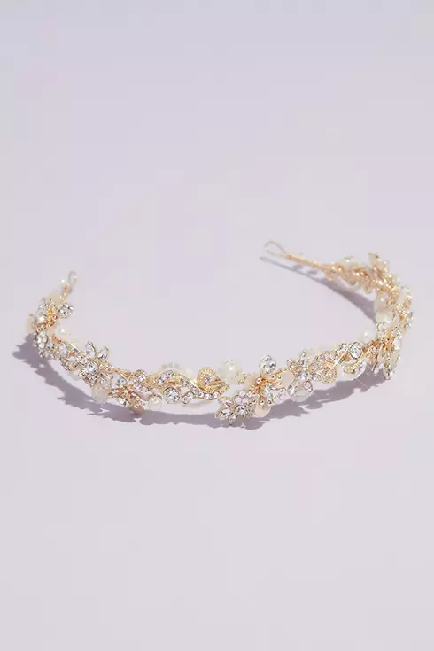Gilded Floral Crystal Bead and Pearl Headband Image 1