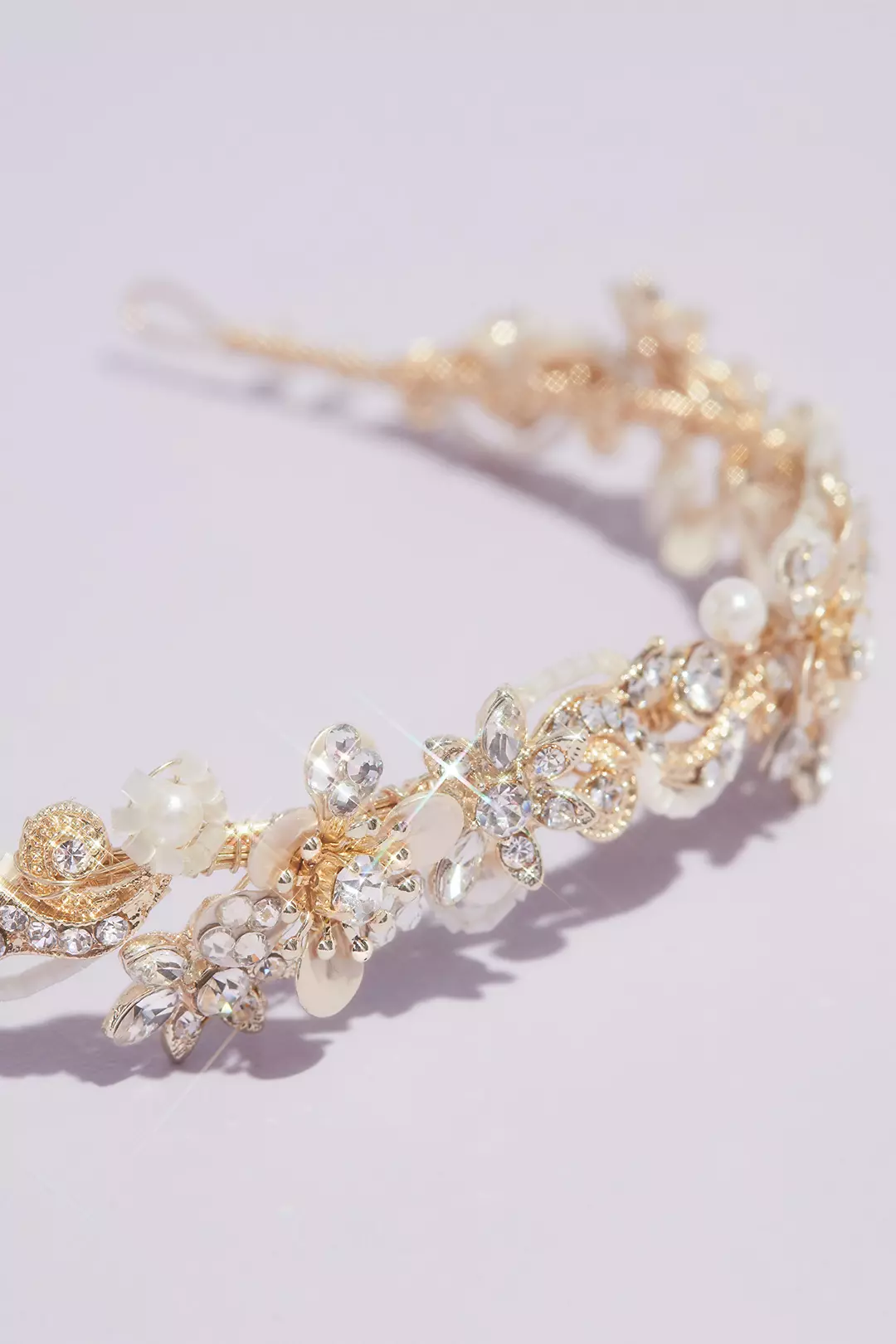 Gilded Floral Crystal Bead and Pearl Headband Image 2