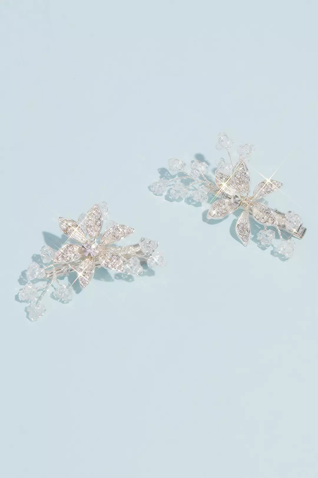 Crystal and Bead Floral Hair Clip Set Image