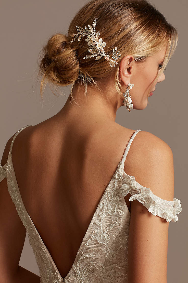 Women bridal white flower rhinestone pearl hair clip wedding hair accessorie CBL 