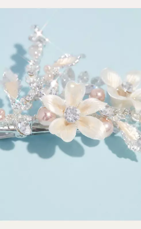 Ivory Floral Bead Pearl and Crystal Comb Image 3