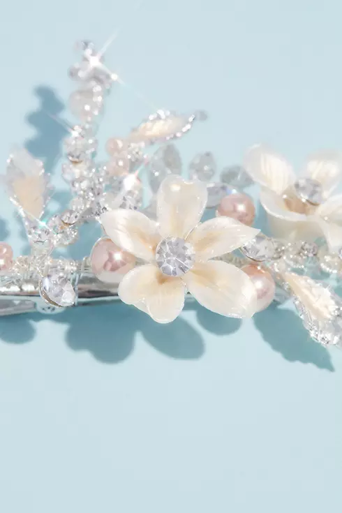 Ivory Floral Bead Pearl and Crystal Comb Image 3