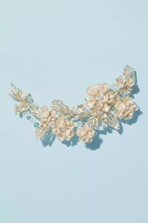 Crystal and Bead Gilded Comb with Fabric Petals Image 2