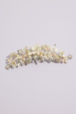 Floral Pearl and Crystal Spray Barrette