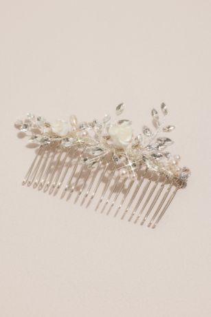 Porcelain Rose Pearl and Crystal Comb