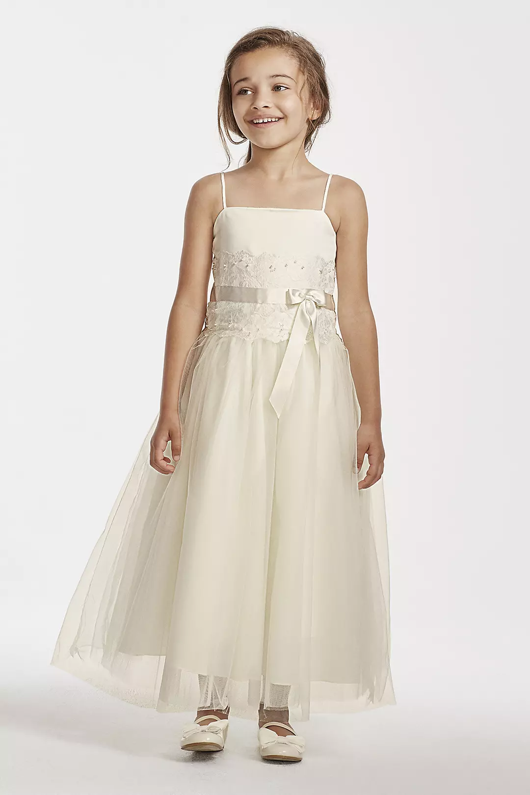 Flower Girl Lace and Tulle Spaghetti Strap Dress Image