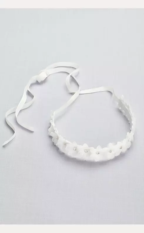 Crystal Daisy Flower Girl Ribbon-Tie Headband Image 2