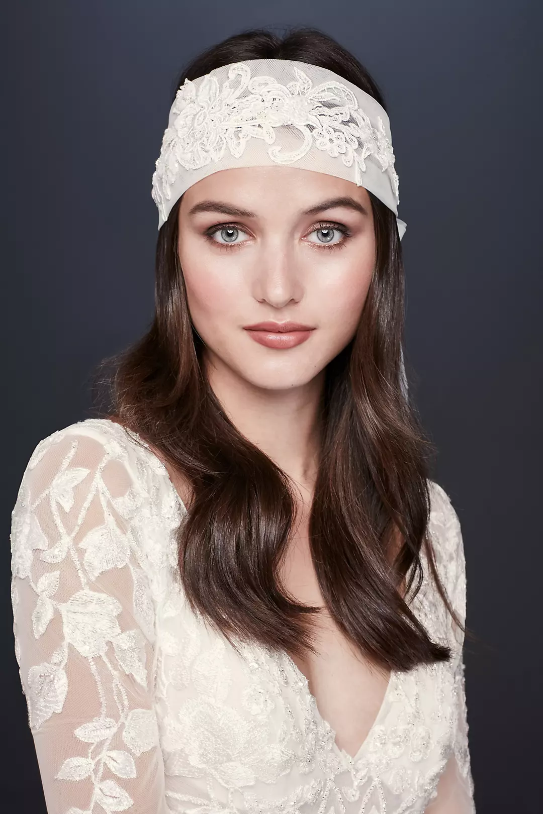 Lace Appliqued Tulle Bridal Headband Image