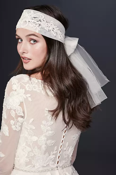 Lace Appliqued Tulle Bridal Headband Image 2