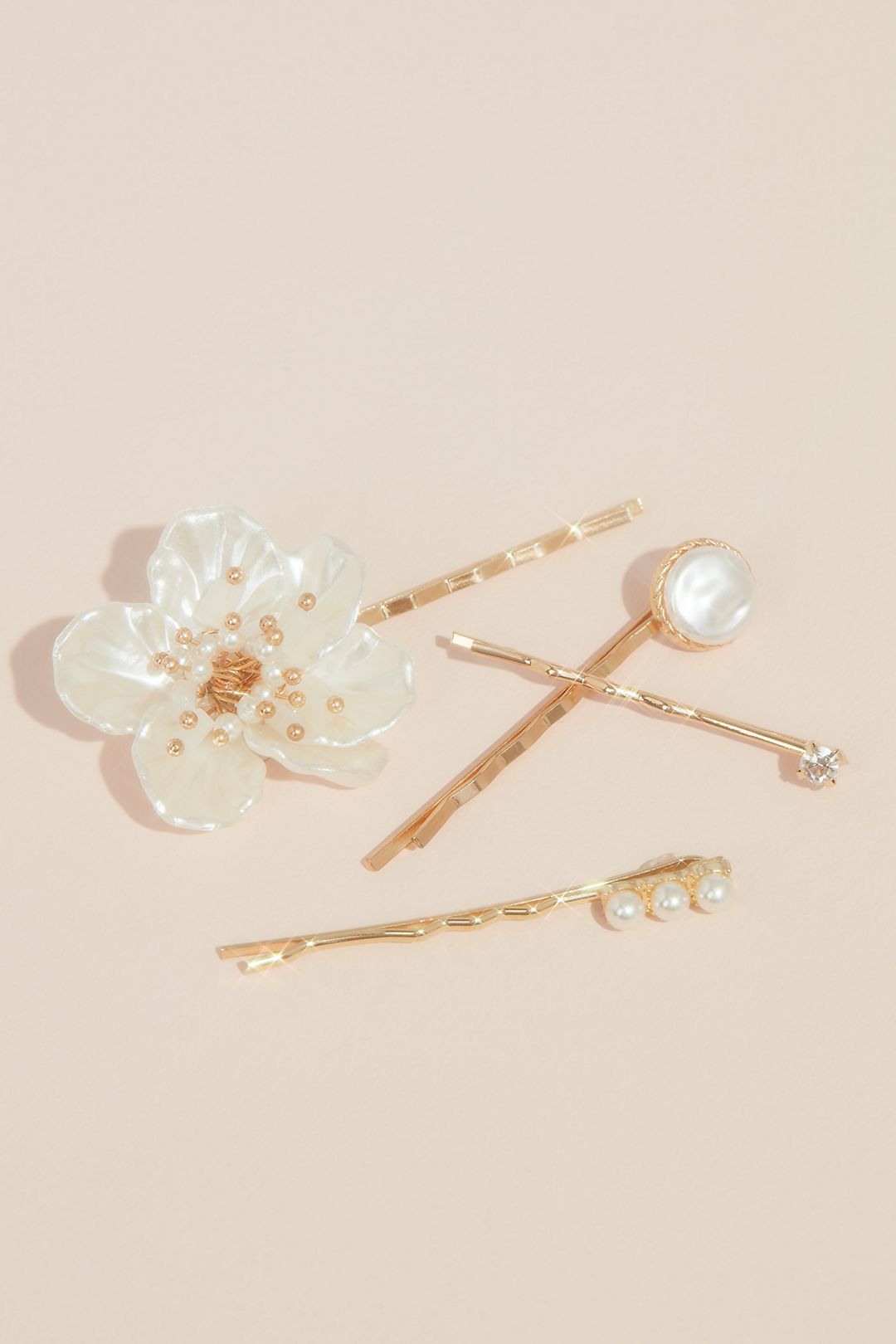 Pearl Flower and Crystal Bobby Pin Set Image 1