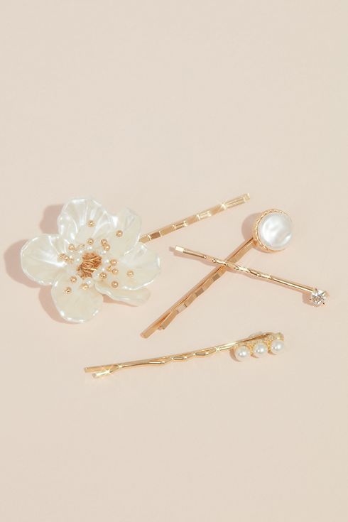 Pearl Flower and Crystal Bobby Pin Set Image