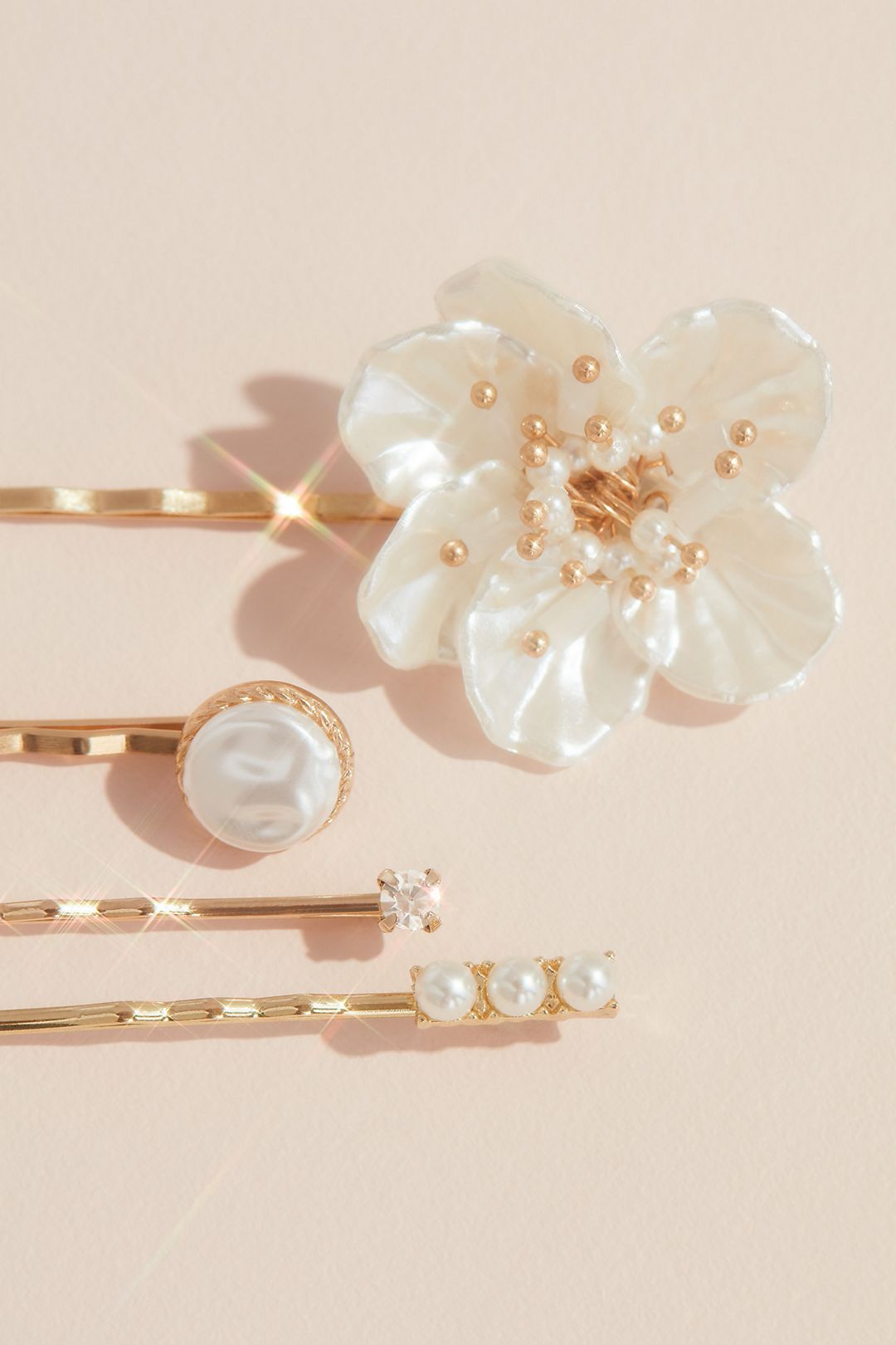 Pearl Flower and Crystal Bobby Pin Set Image 2