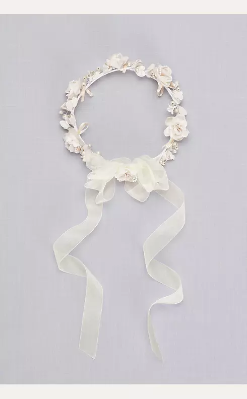 Champagne Pearl Flower Girl Crown Image 1
