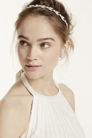 ヘアアクセサリー RABANNE CRYSTAL HEADBAND Faceted Stone Hard Headband | David's Bridal