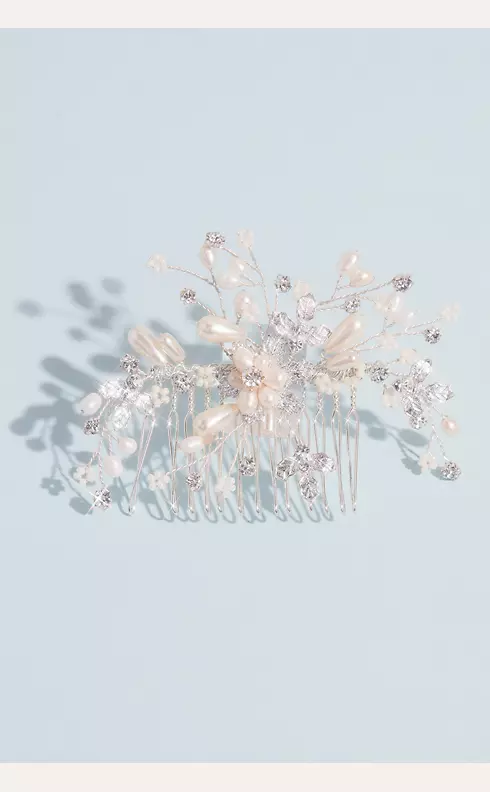 Pearl Floral Comb with Crystals Image 1