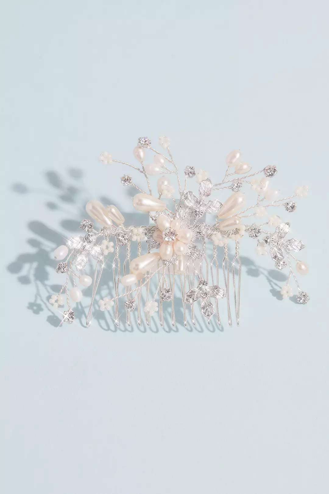 Pearl Floral Comb with Crystals Image