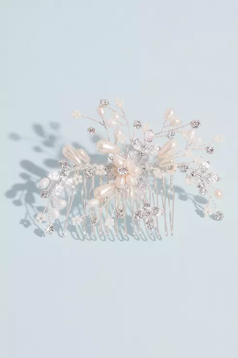 Pearl Floral Comb with Crystals Image 1