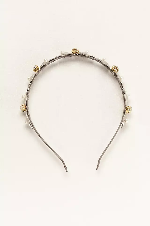 Silver Leaf Headband with Crystal Accents Image 3