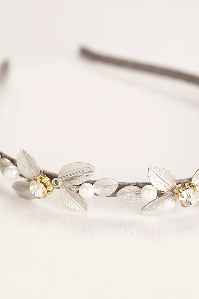 Silver Leaf Headband with Crystal Accents Image