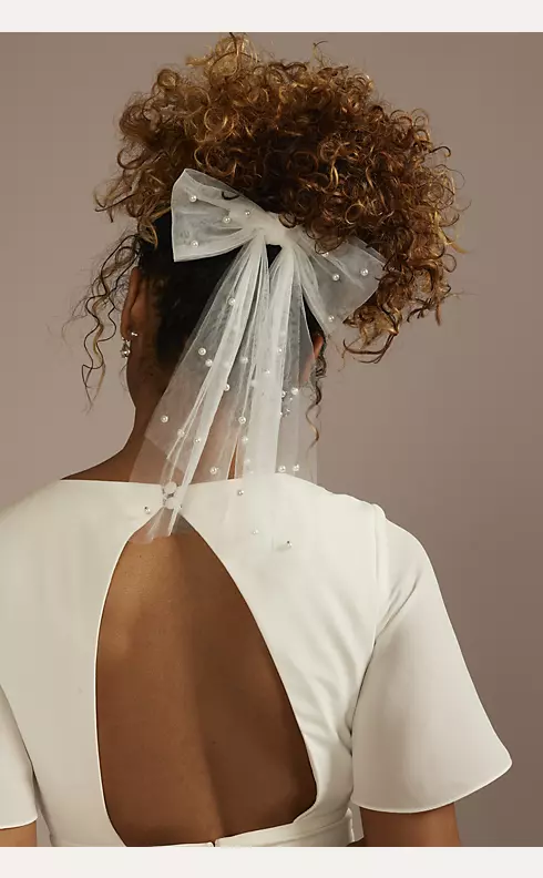 David's Bridal Scattered Pearl Hair Bow