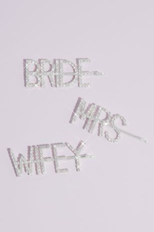 Pave Crystal Bride Mrs Wifey Barrette Set