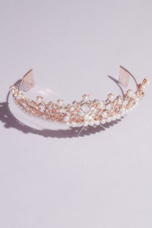 Teardrop Crystal and Pearl Quinceanera Crown