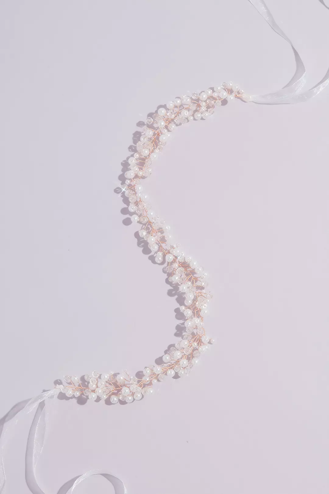 Pearl and Crystal Hair Wreath with Organza Ribbon Image