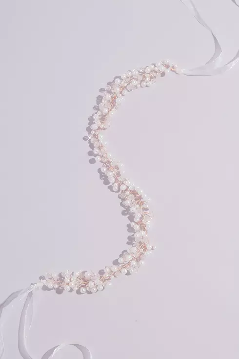 Pearl and Crystal Hair Wreath with Organza Ribbon Image 1