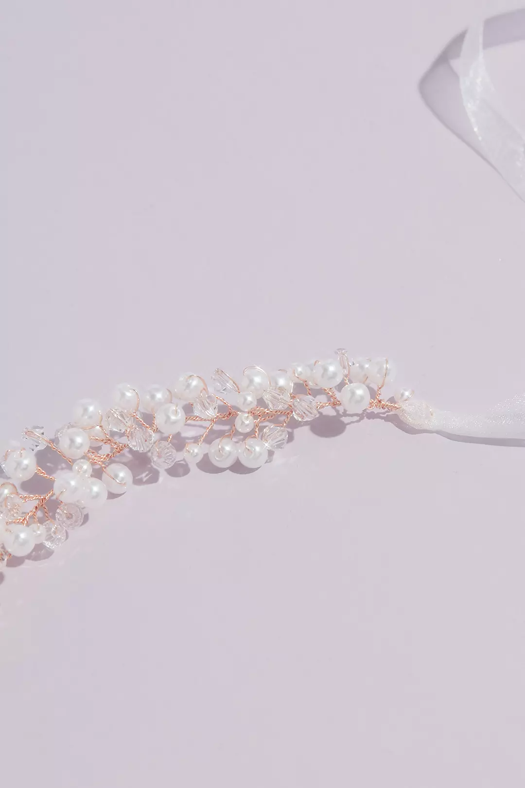 Pearl and Crystal Hair Wreath with Organza Ribbon Image 2