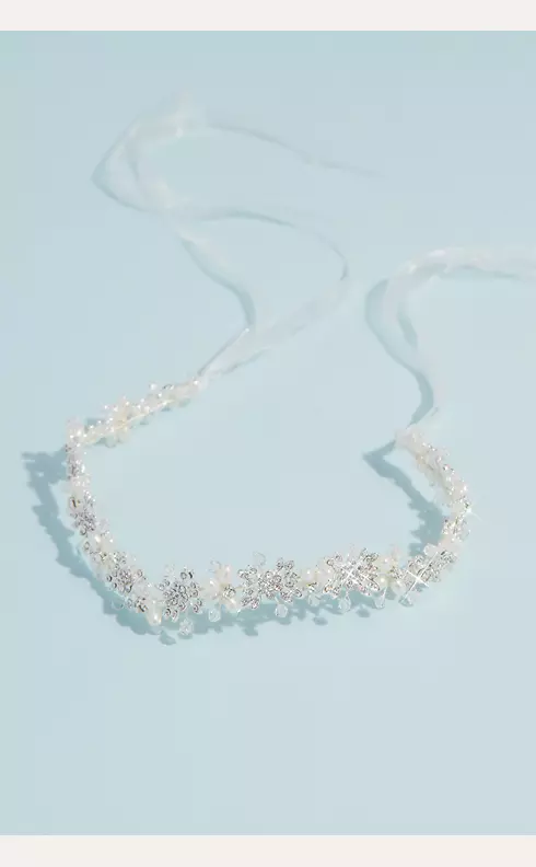 Petite Pearl and Crystal Floral Tieback Headband Image 1