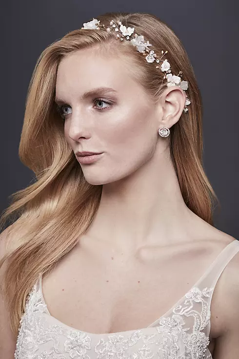 3D Flower Ribbon-Tie Headband with Pearls Image 3