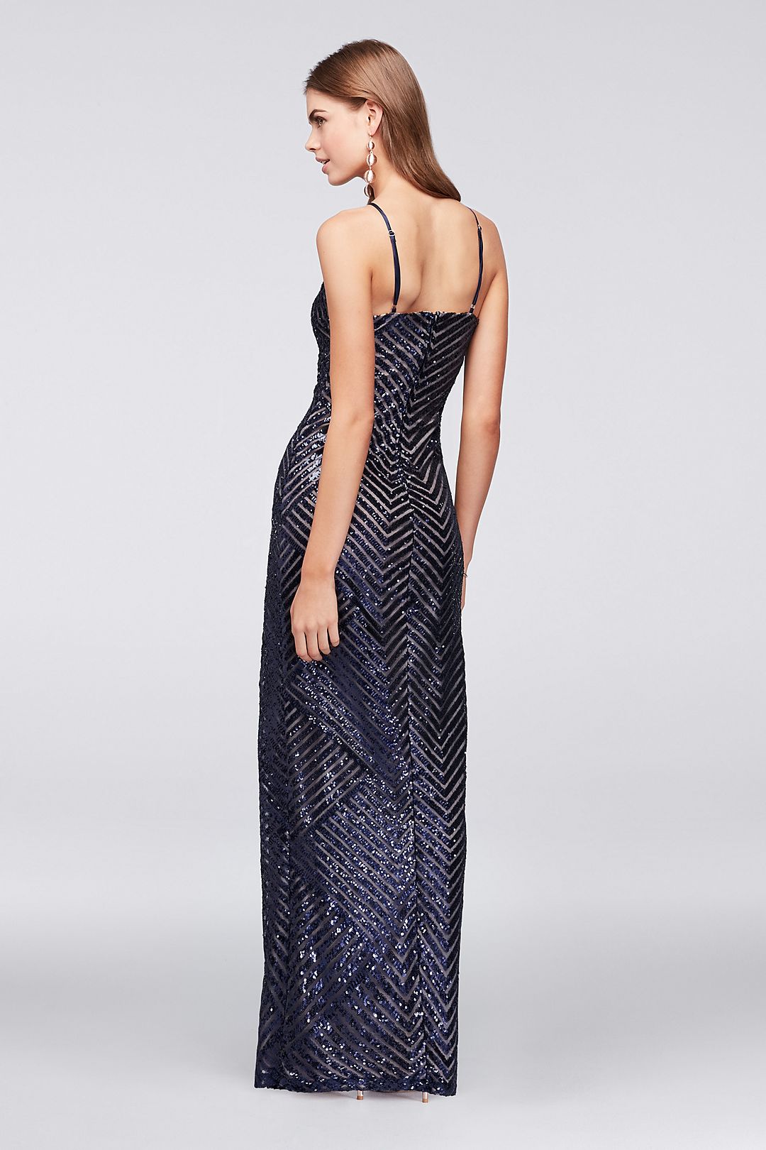 Chevron Sequined High-Neck Sheath Gown Image 2