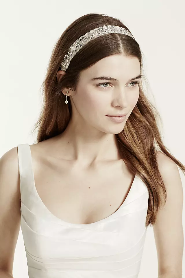 Crystal and Beaded Headband with Ribbon Tie Image 2