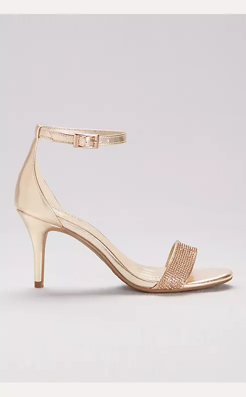 Metallic Ankle-Wrap Mid-Heels with Pave Straps  Image 3