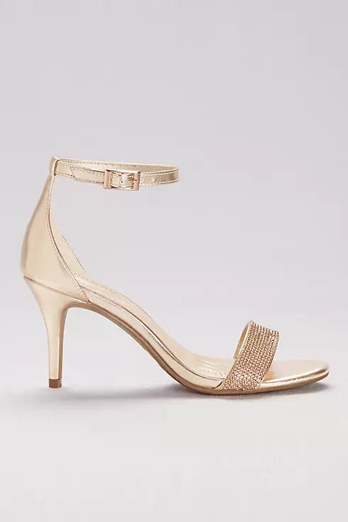 Metallic Ankle-Wrap Mid-Heels with Pave Straps  Image 3