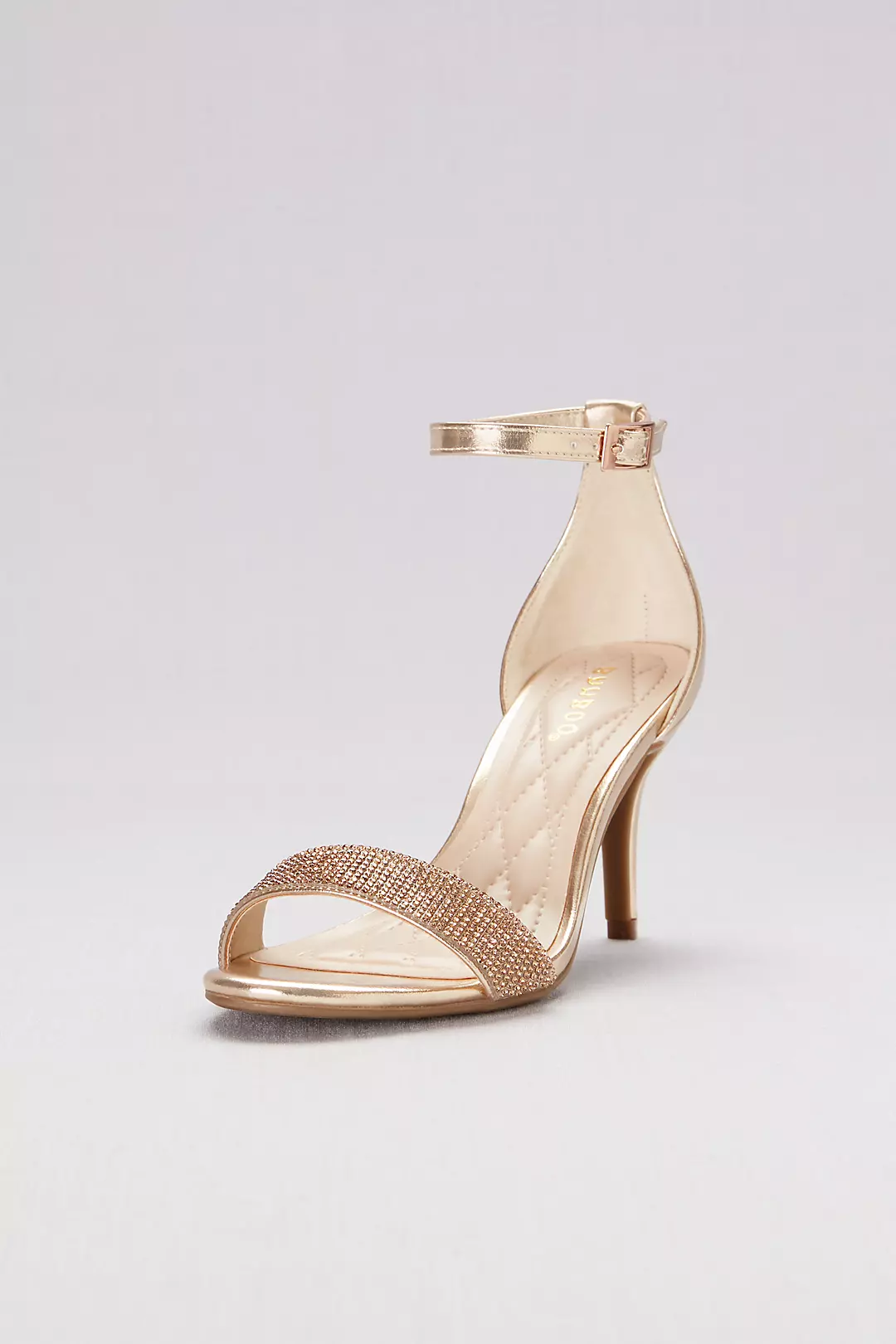 Metallic Ankle-Wrap Mid-Heels with Pave Straps  Image