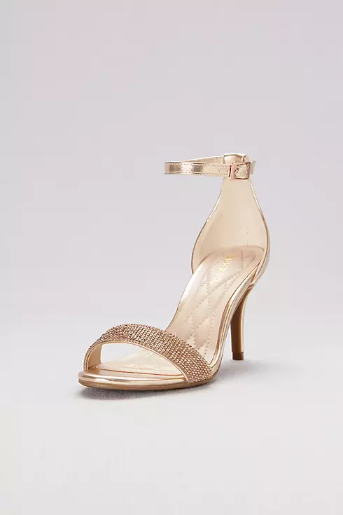 Metallic Ankle-Wrap Mid-Heels with Pave Straps  Image 1