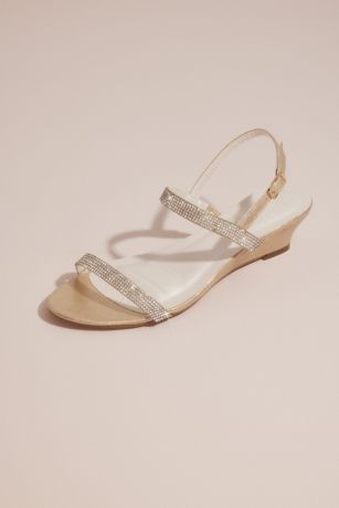 DB Studio Ivory Heeled Sandals (Sheath Crystal Wedge Sandals with Adjustable Strap)