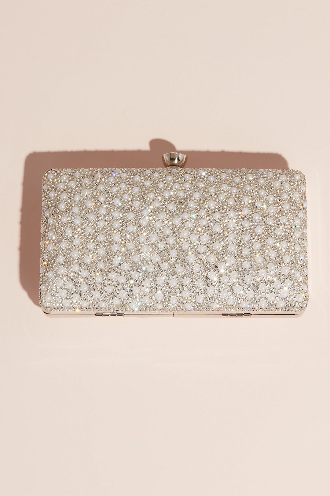 Crystal and Pearl Embellished Glitter Box Clutch Image 4