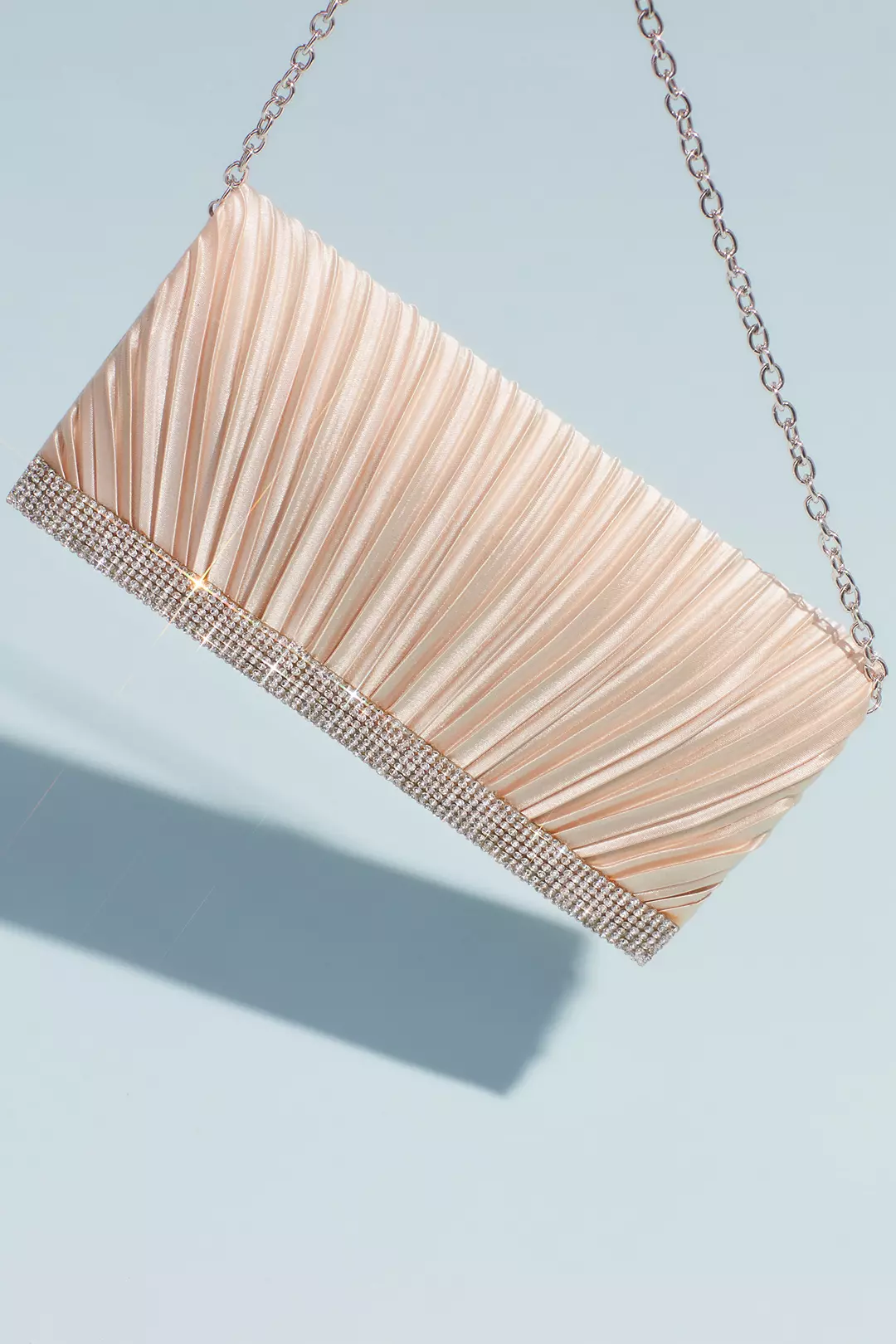 Pleated Fold Satin Baguette Bag with Crystal Trim Image 3