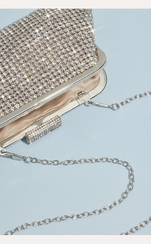 Rhinestone Embellished Clutch Purse Evening Bag with Chain Strap - Gold Iridescent