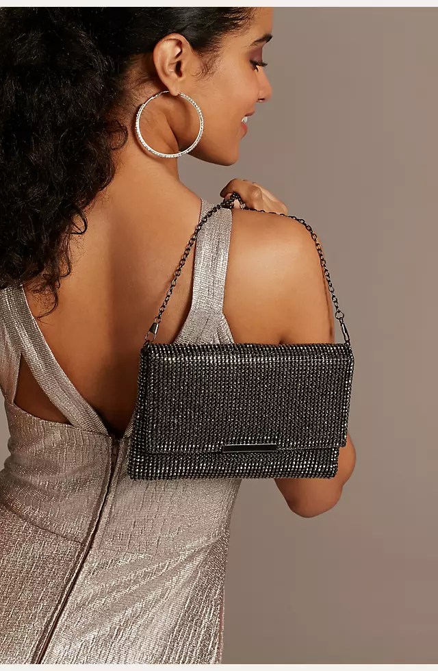 Crystal Studded Mesh Clutch with Foldover Image 4