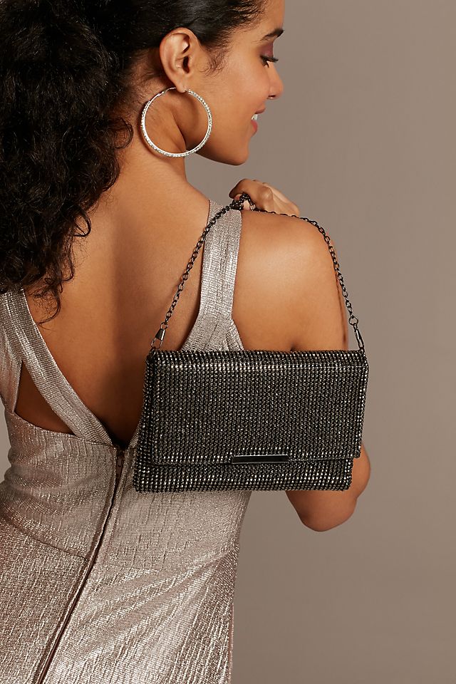 Crystal Studded Mesh Clutch with Foldover Image 4
