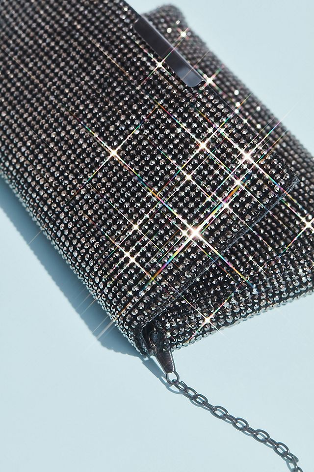 Crystal Studded Mesh Clutch with Foldover Image 3