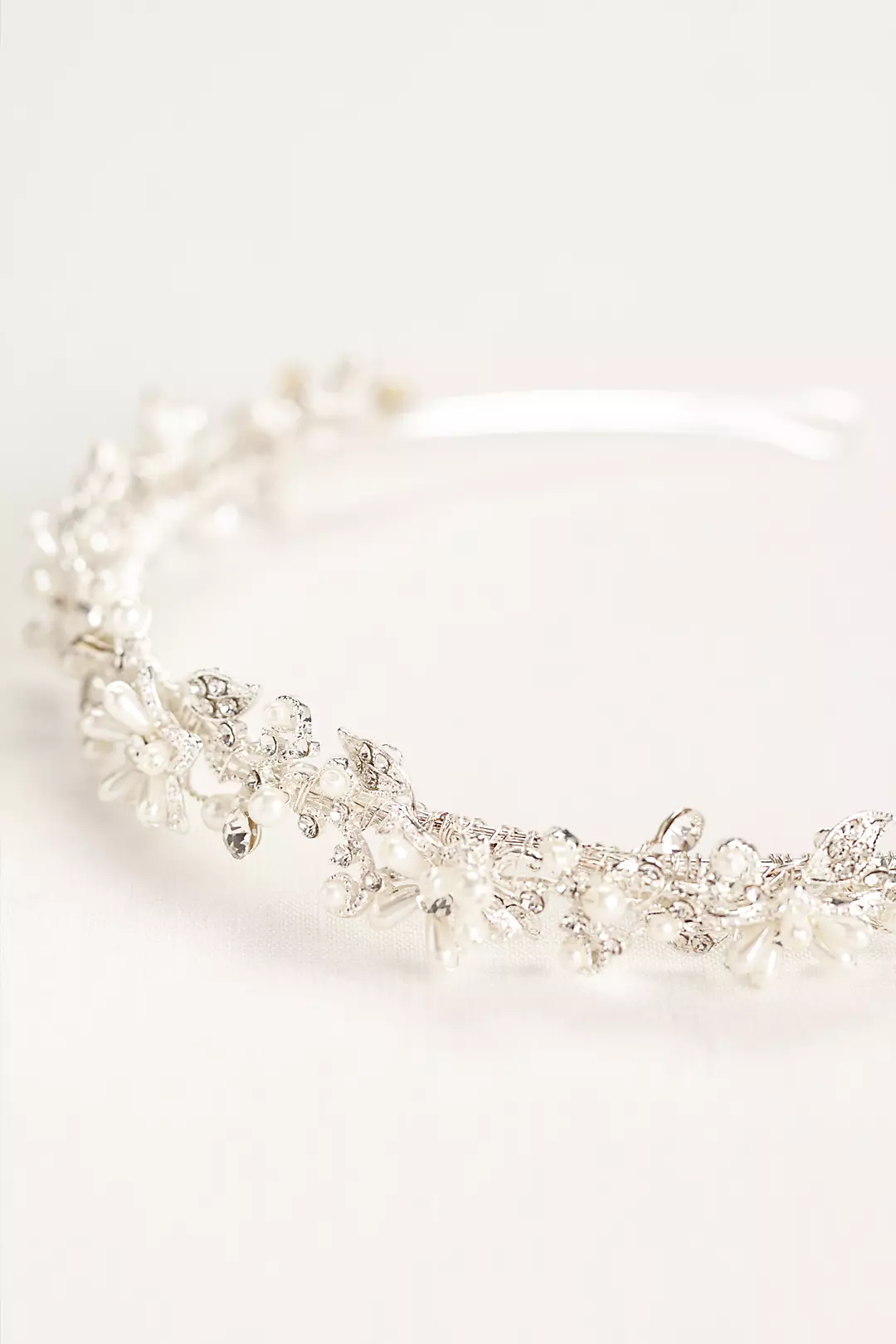 Bridal Headband with Crystals and Pearl Flowers Image 2