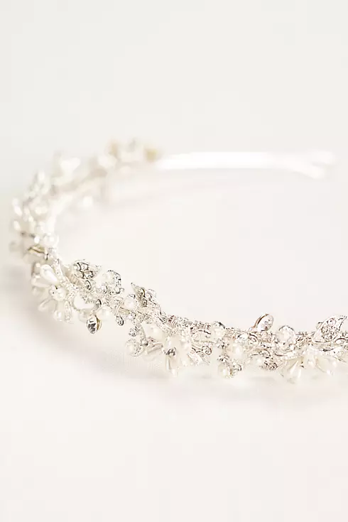 Bridal Headband with Crystals and Pearl Flowers Image 2