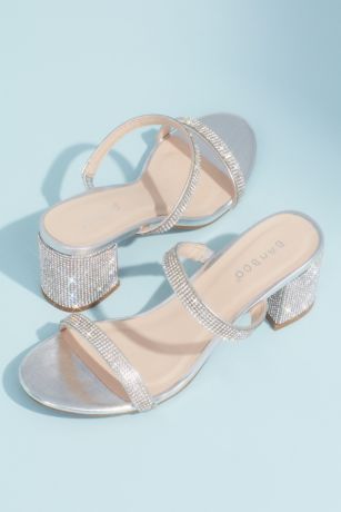 Crystal Embellished Slide Sandals with Block Heel | David's Bridal