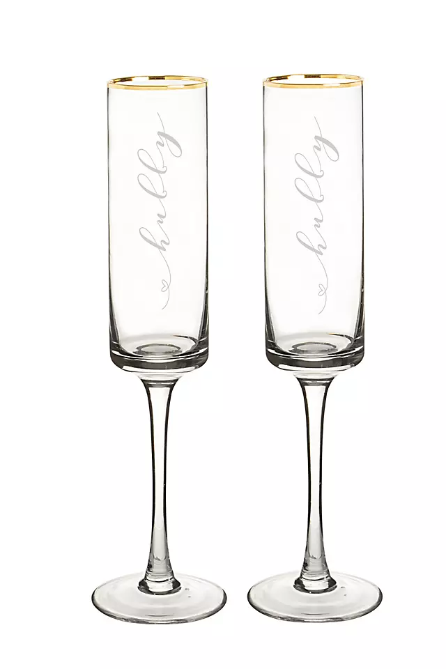Hubby and Hubby Gold Rim Champagne Flutes Image 6