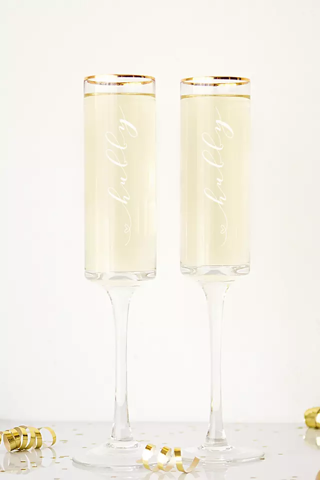 Hubby and Hubby Gold Rim Champagne Flutes Image 4