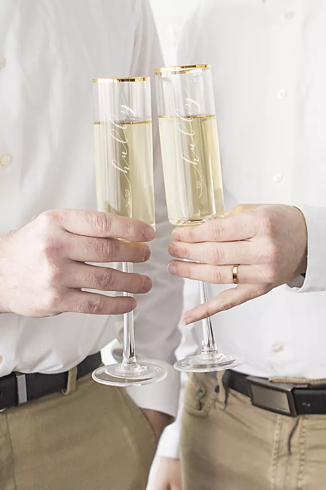 Hubby and Hubby Gold Rim Champagne Flutes Image